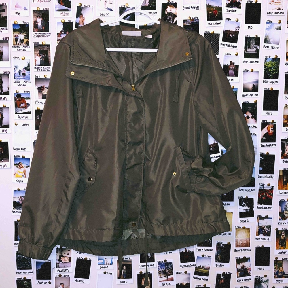 Green rain jacket